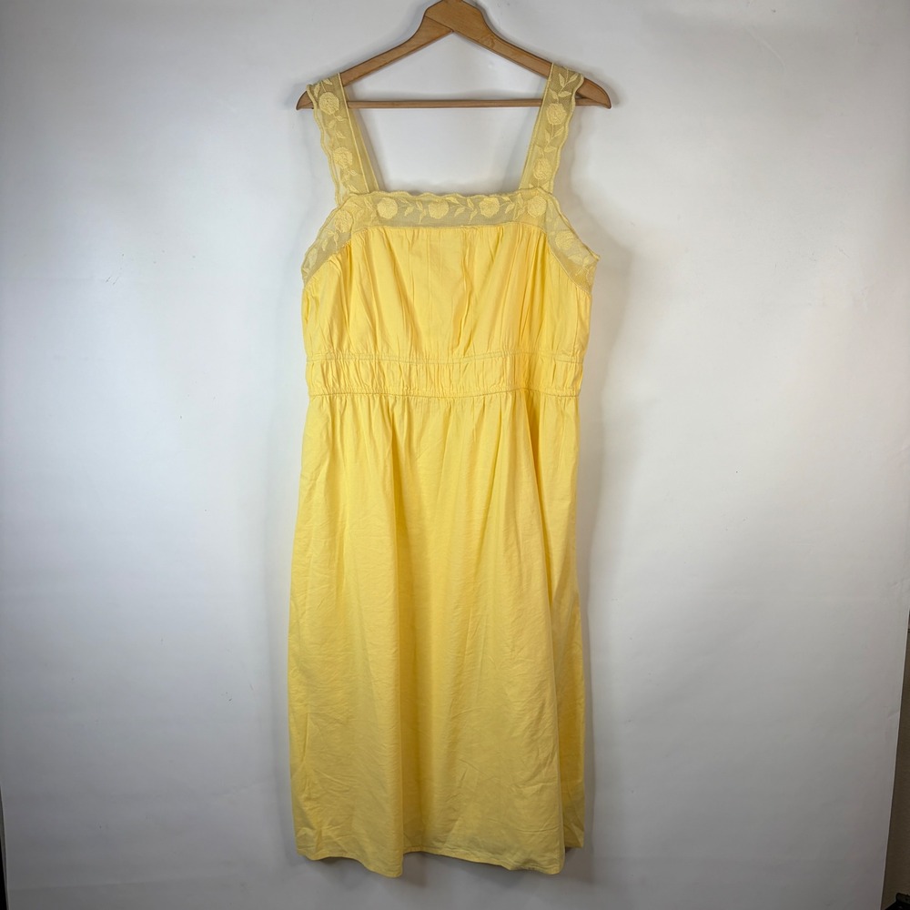 Old Navy Midi Dress Womens XL Yellow Floral Lace Smocked Waist Cotton Blend